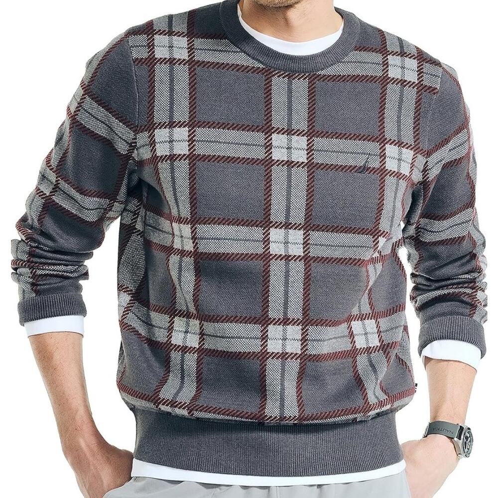 Nautica Men's Navtech Plaid Jacquard Crewneck‎ Sweater, Size XXL